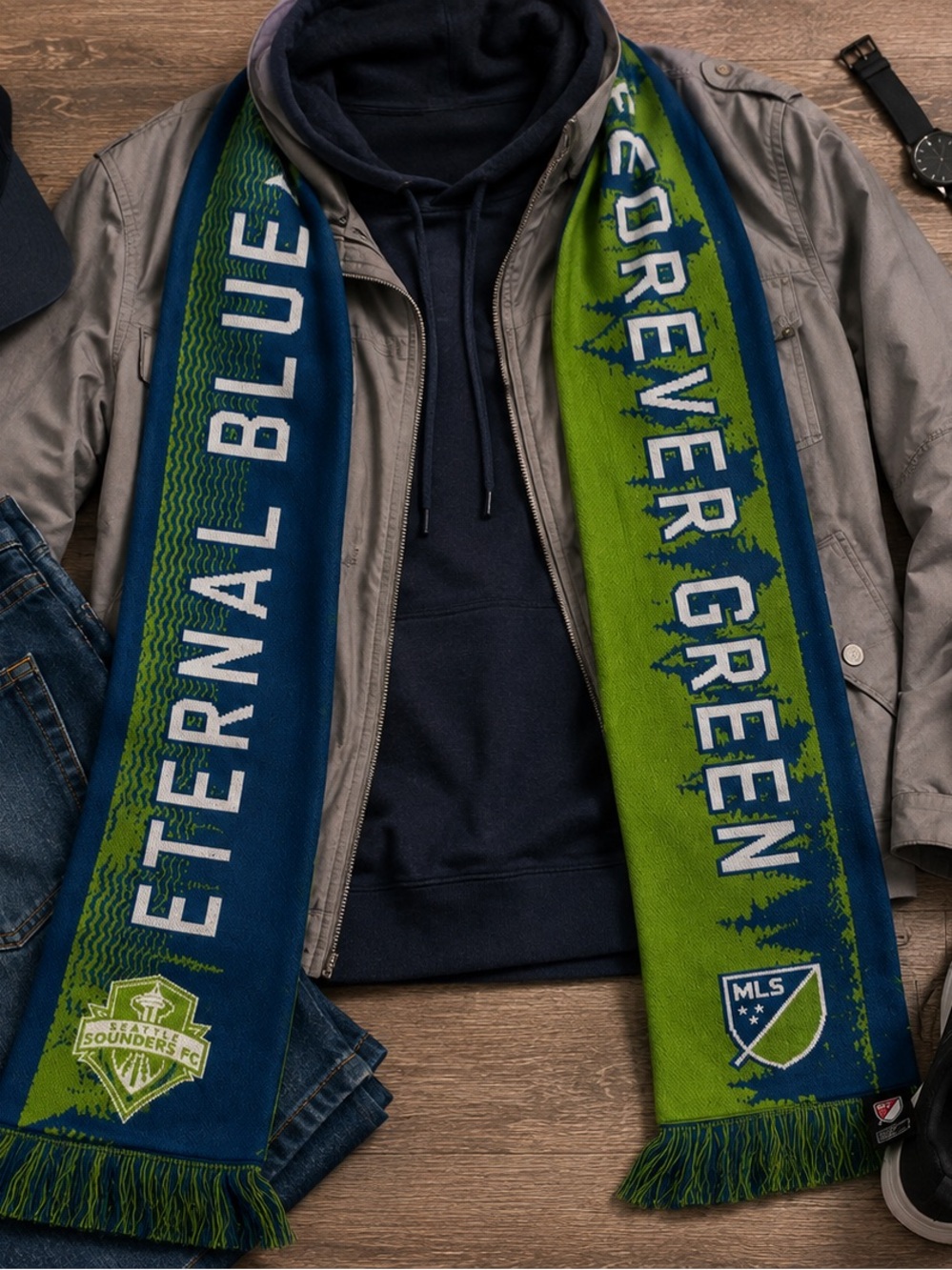 Seattle Sounders FC Eternal Blue Forever Green MLS Soccer Scarf 💚💙⚽